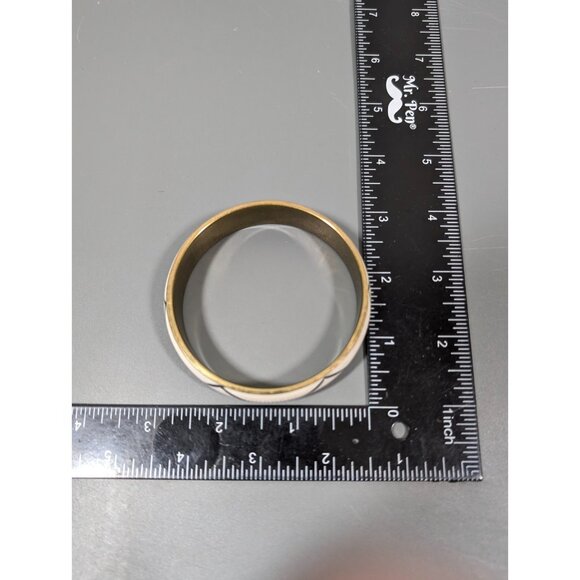 Vintage Brass Black White Zig Zag Inlay Bangle Bracelet Tribal Boho 8 in - Picture 9 of 11